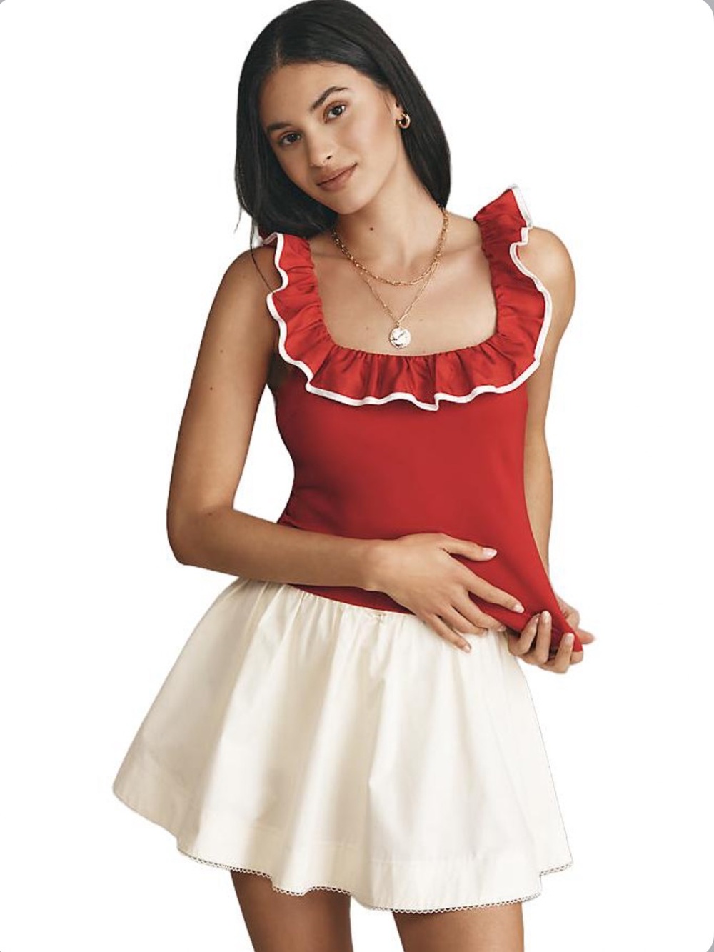 NWT Anthropologie Sunday in Brooklyn Ruffle-Trim Crop Tank Top Red Size Small